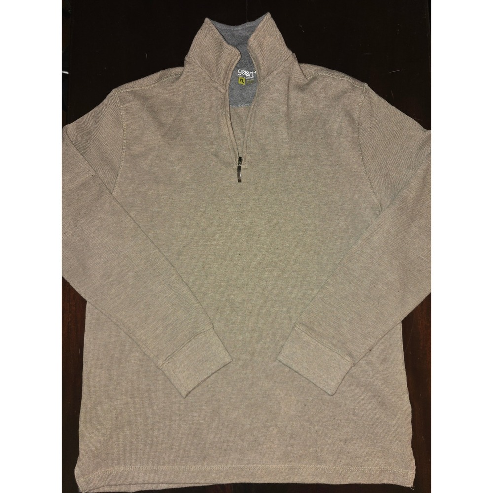 Gelert Mens XL Tan Ribbed Knit Quarter Zip Pullover Outdoor Mock Neck Sweater